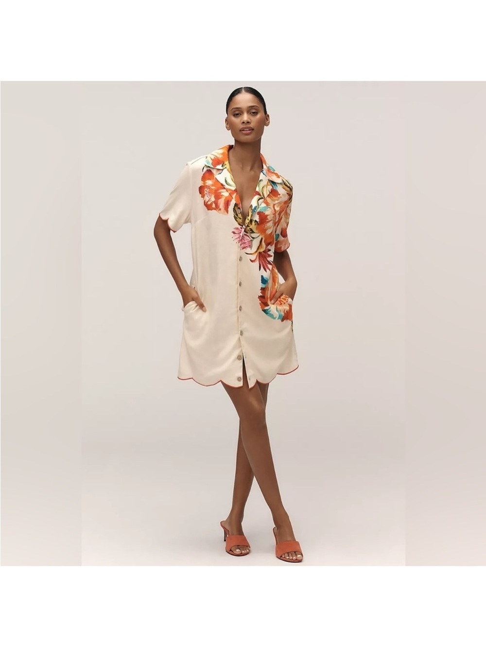 FARM Rio Cream Mini Dress with Orange, Red & Teal Floral Print - Picture 3 of 6